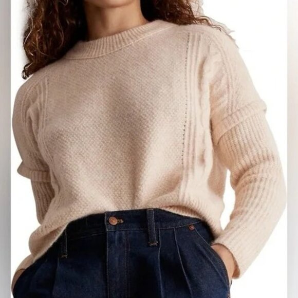 Madewell Havener Cable Pullover Sweater Neutral Beige Alpaca Wool Blend Sz S - Picture 1 of 6